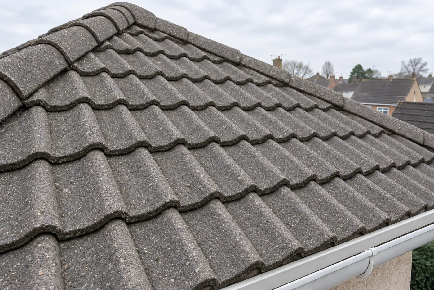 Après : Toiture en tuiles béton : couverte de mousse, puis démoussée (L'Île-Bouchard)
